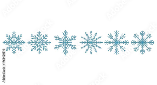 Blue snowflake collection, elegant winter ice crystal icons on white background