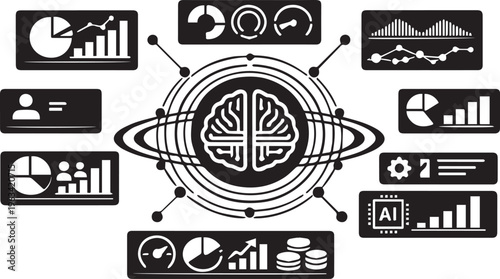 Modern AI Analytics Dashboard Vector, SaaS Admin UI Interface, Minimal Data Visualization Layout, Monochrome | Minimal AI SaaS Dashboard Interface Vector, Analytics UI Panel, Data Visualization Admin