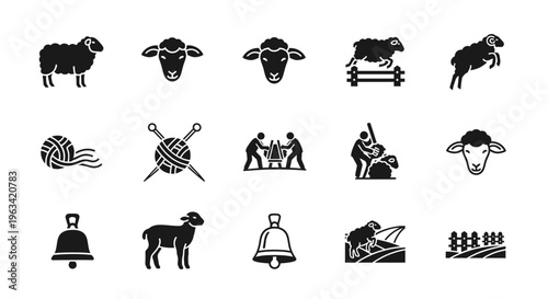 Sheep and Wool Production Icon Set