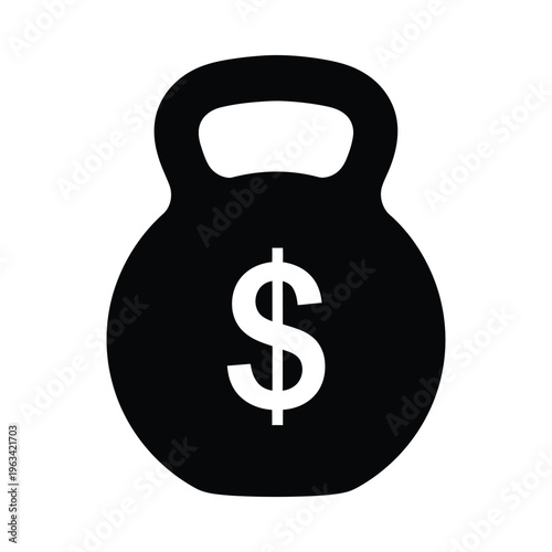 Kettlebell with dollar sign, symbolizing financial fitness, investment in health, or the cost of staying fit and strong, fitness finance concept