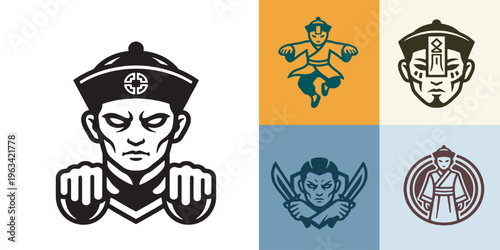 Collection of stylized illustrations of traditional Chinese warriors and martial artists in various poses and outfits.