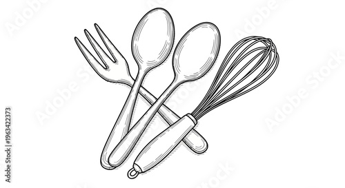 Hand Drawn Illustration of Kitchen Utensils Set