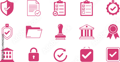 Set of colorful flat icons representing business success achievement and document management concepts isolated on transparent background
