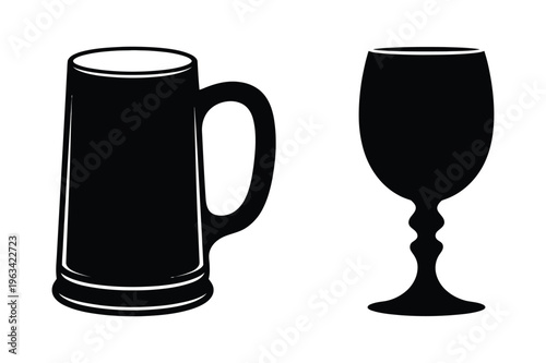 Beer mug and wine glass silhouettes