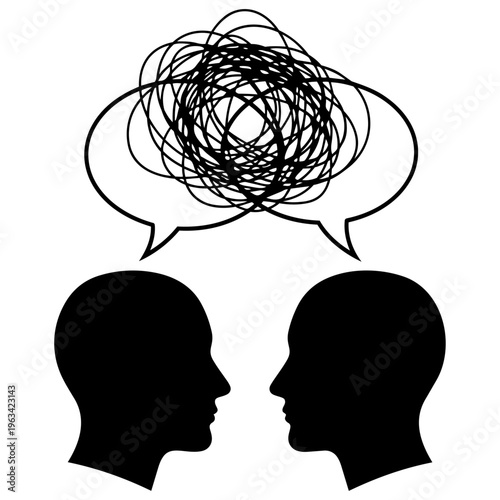 Two people having a confusing conversation isolated on transparent background, Vector