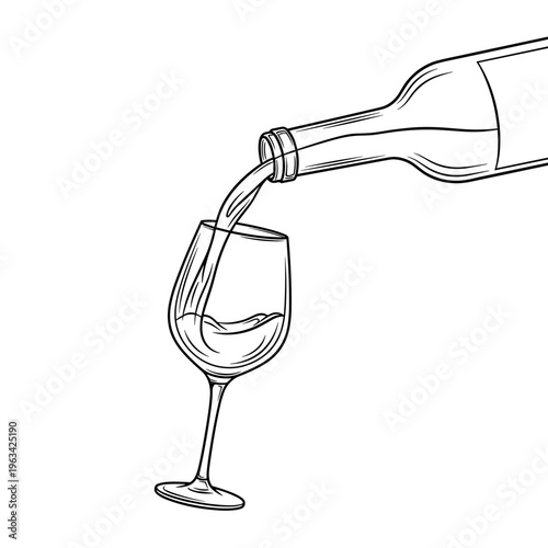 Sketch of wine pouring from bottle into glass