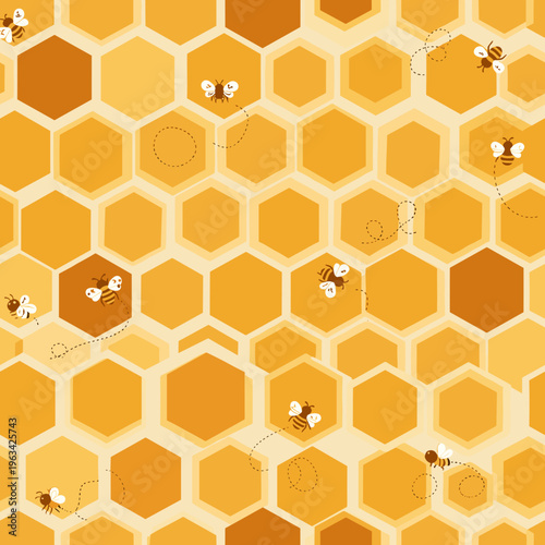 Seamless honeycomb pattern with small bees