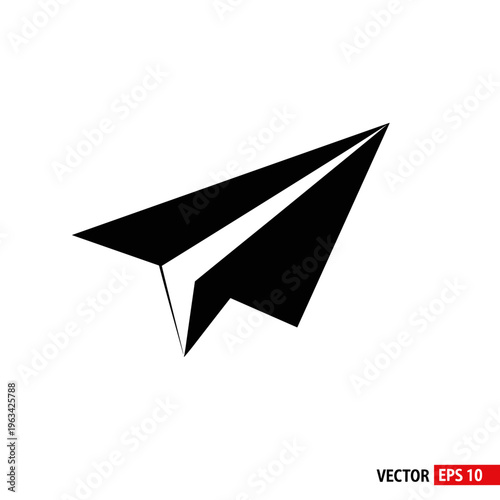 Solid black paper plane silhouette on gradient