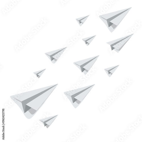 Squadron of paper planes flying in formation