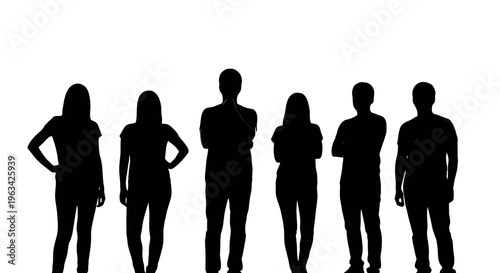Silhouettes of diverse group of people standing in various poses