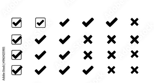 Green check mark and red cross icons collection flat UI symbols vector isolated on white background
