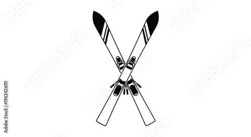 A pair of crossed skis in a simple black and white illustration
