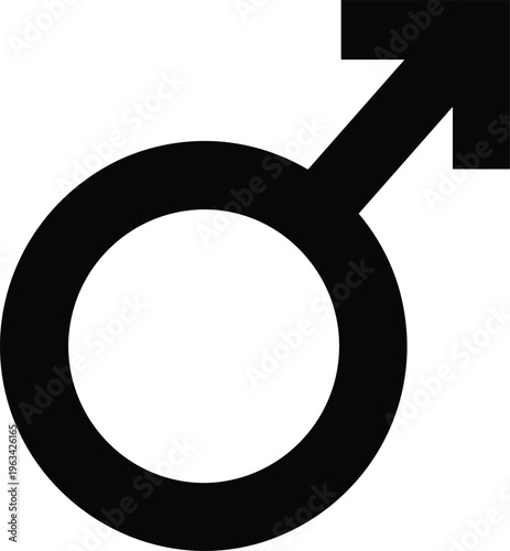 Black male gender symbol vector illustration, Mars sign icon for identity and biology isolated on black background for graphic design.