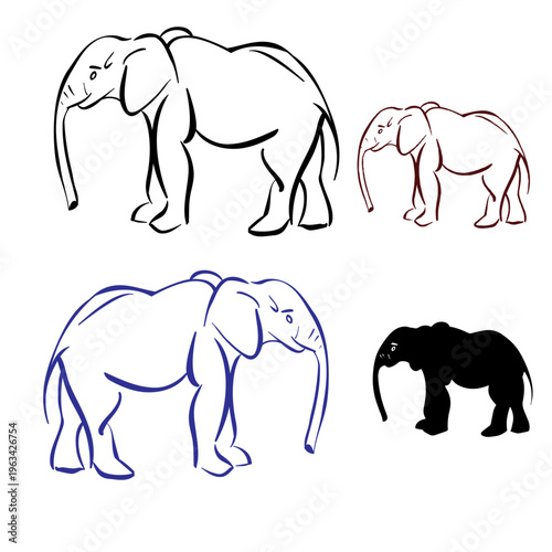 Stylized Elephant Line Art Collection
