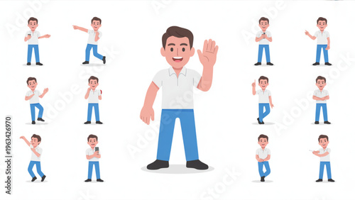 Man raising arms in a diverse group of people icons