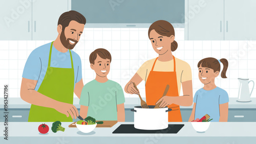 Family preparing a healthy meal together in the kitchen