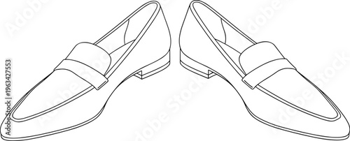A minimalist line drawing depicts a pair of classic penny loafers showcasing their elegant shape and subtle detailing high quality professional detailed modern