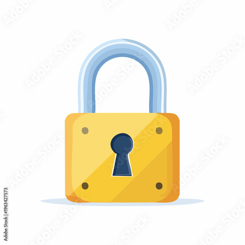 Illustration of a yellow padlock with a blue shackle and keyhole on a white background with a flat design style.