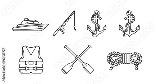 Boat and sailing equipment icons.
