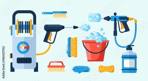 Cleaning tools and equipment set.