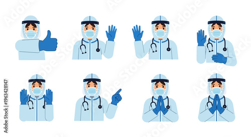 Doctor gestures various emotions expressions.