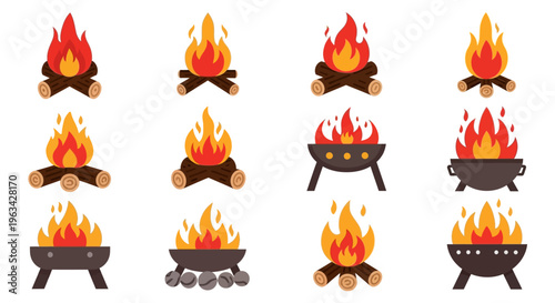 Fire burning in campfire pits.