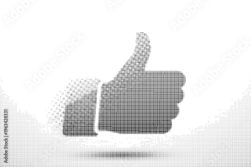 Halftone thumb up icon in gray on transparent background