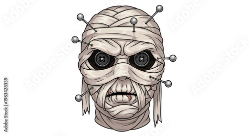 Mummy Head with Nails in Face.