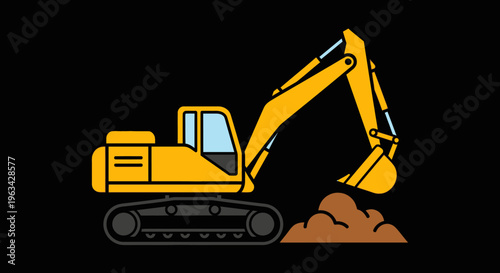 Yellow excavator digging into soil.