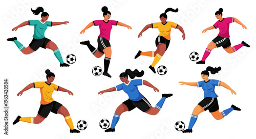 Women playing soccer with balls.