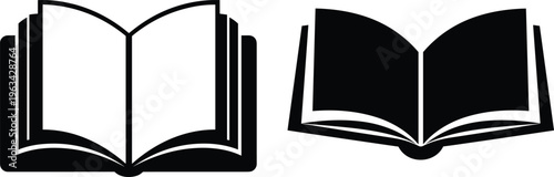 Open book silhouette, reading icon, knowledge symbol, education design, literature artwork, black illustration, study concept, learning element, academic symbol