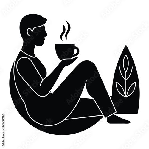 Person Relaxing with Coffee Silhouette 
