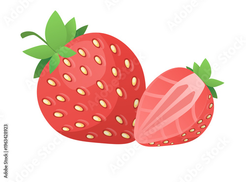 Strawberry vector illustration on white background fresh and ripe fruit with leaf