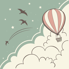 Fotobehang Luchtballon Luchtballon en vogels in zonsondergang  © Tas