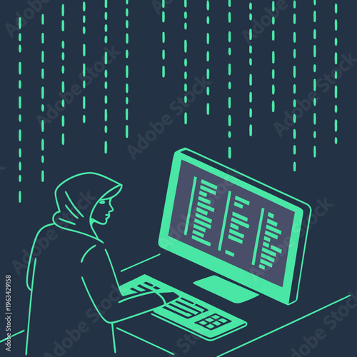 Hacker sitting in front of a computer screen