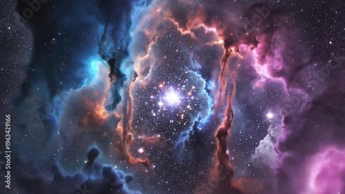 Vibrant nebula with glowing stars and cosmic dust in deep space, a stunning celestial phenomenon.