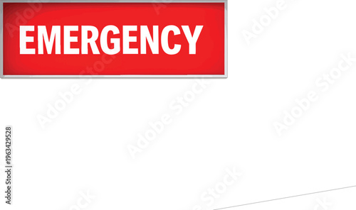 Red emergency sign with bold white text on clean background vector illustration for hospital, medical, and urgent care signage themes