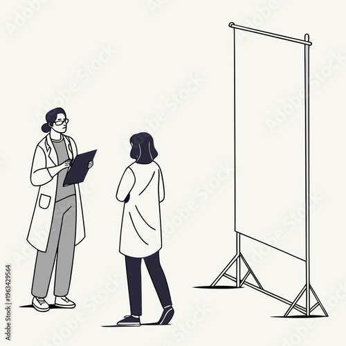 A doctor and patient standing in front of a screen
