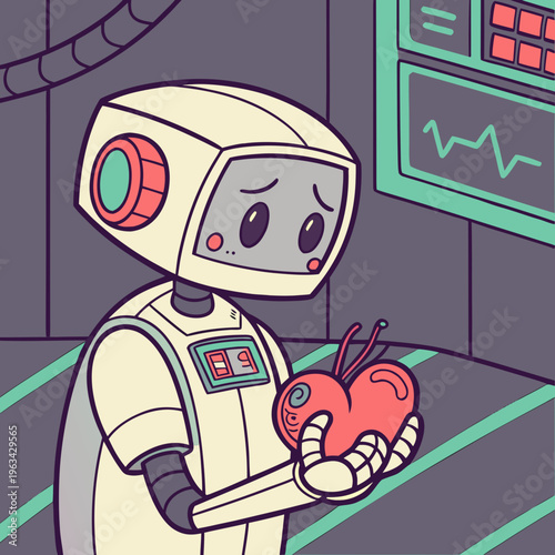 A robot holding a heart in a medical setting