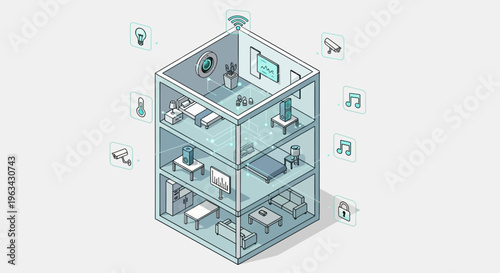 Modern Smart Home Interior Isometric View.