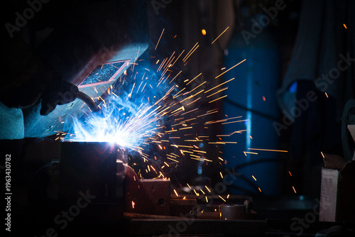 Bilde på lerret A professional industrial TIG welding machine with torch and digital display, isolated on a white background for manufacturing and engineering