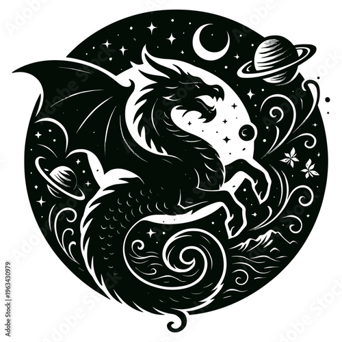 Magical Dragon Fantasy Creature Illustration SVG