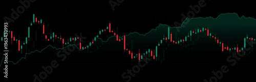 Trading graph with candlestick chart. Market price movement. Financial data visualization for stock trading, investment analysis, forex and cryptocurrency concepts. Vector illustration.