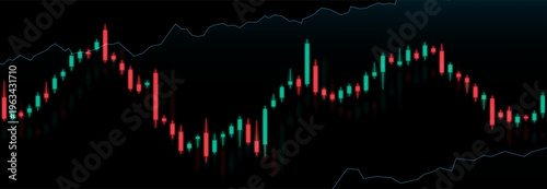 Trading graph with candlestick chart. Market price movement. Financial data visualization for stock trading, investment analysis, forex and cryptocurrency concepts. Vector illustration.