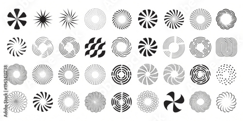 A collection of various circular graphic designs and patterns are displayed.