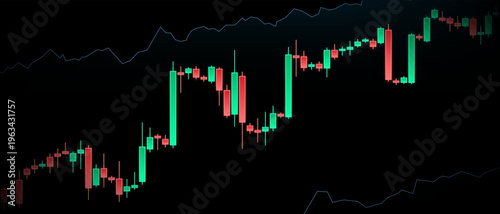 Trading graph with candlestick chart. Market price movement. Financial data visualization for stock trading, investment analysis, forex and cryptocurrency concepts. Vector illustration.
