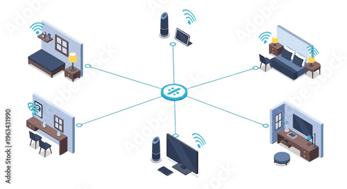 Smart Home Network Connecting Various Devices Wirelessly.