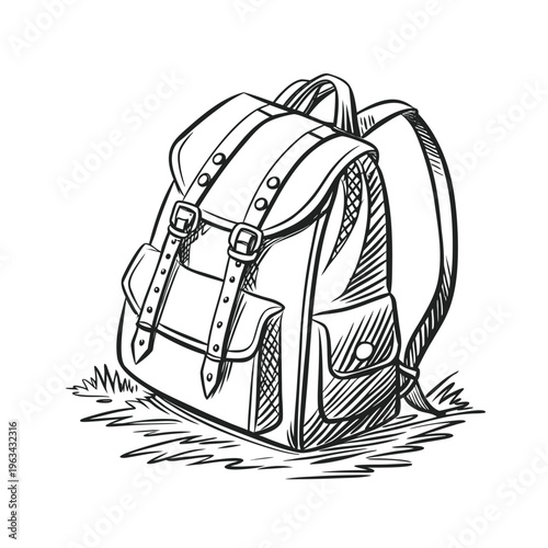 Backpack, leather backpack, school bag, travel bag, vector illustration