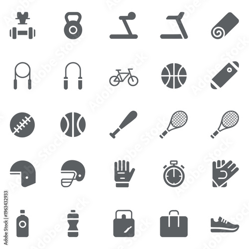 Sports Activity and Fitness Equipment Silhouette Icon Set