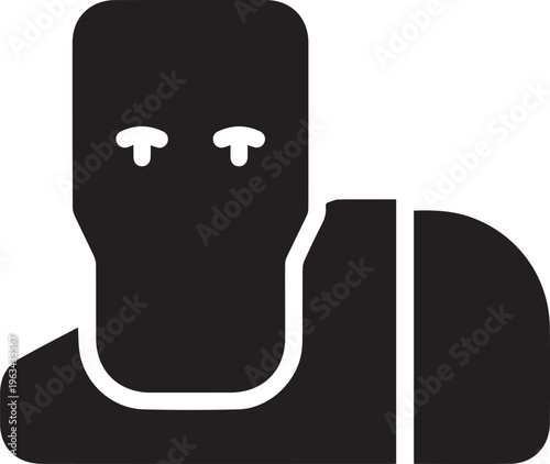Black silhouette of a faceless person wearing a hoodie with eyes, isolated on transparent background